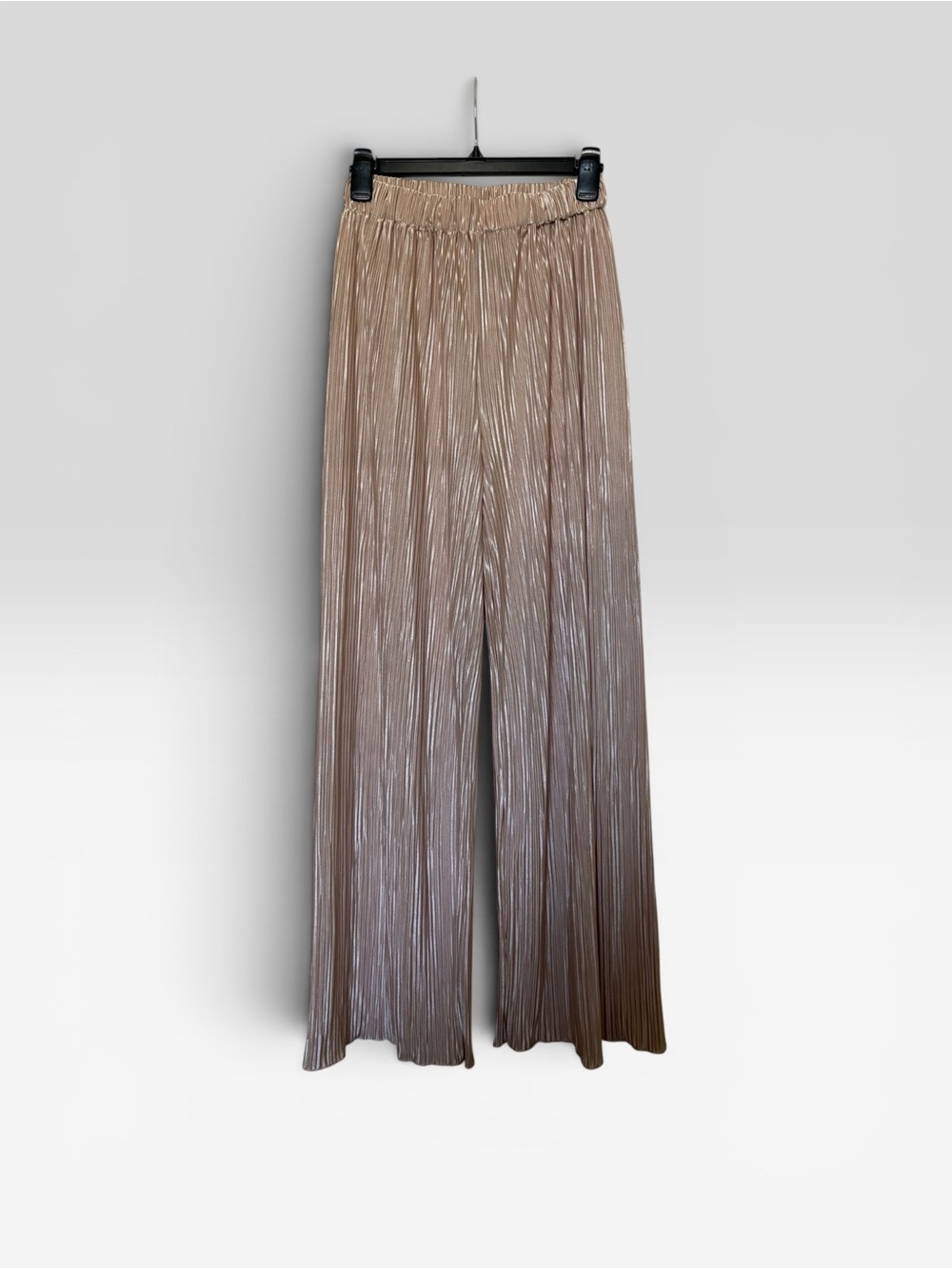 SHEIN Metallic Taupe Wide Leg Pleated Pants